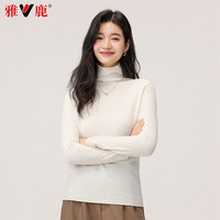 雅鹿羊毛衫女纯羊毛2025高领纯色时尚毛衣秋冬季打底针织衫内搭 白色 XL