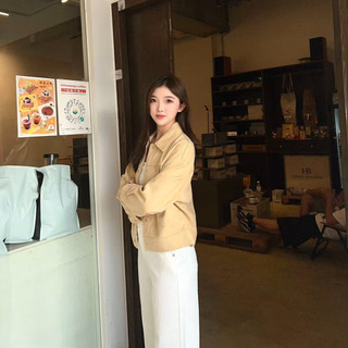 茵曼（INMAN）2025秋冬女装纯色翻领口袋单排扣百搭短外套上衣 杏果黄 M