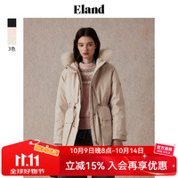 ELAND【匈牙利鸭绒&三防】衣恋羽绒服女带毛领保暖外套25冬季新款 (36)L/Beige