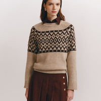 ELAND【新战袍】衣恋红色毛衣女北欧风羊毛混纺舒适撞色休闲上衣 卡其色(35)Beige S 160