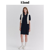 ELAND衣恋针织连衣裙女格雷系衬衫领绞花纯棉中裙夏季新款