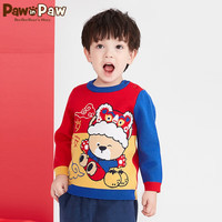 PawinPaw【新年系列】小熊童装秋季男宝宝儿童春节针织毛衣拜年服 红色/20 1