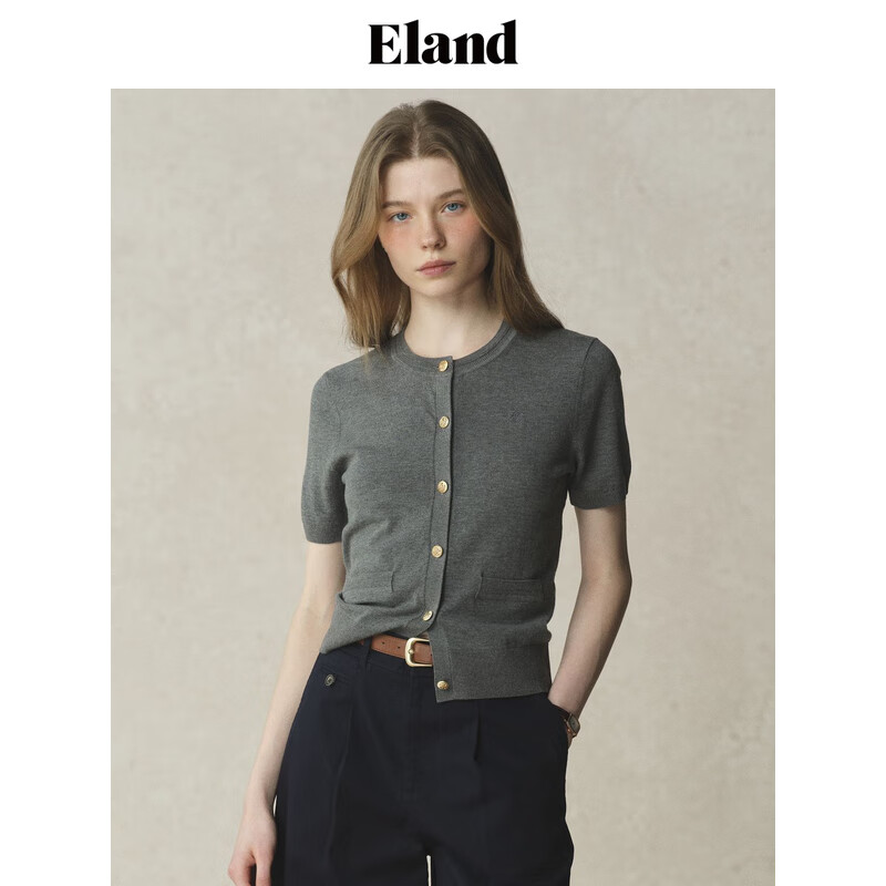 ELAND衣恋针织T恤女纯色甜美下摆罗纹合身短袖上衣2025夏季新款 E03(31)L/Yellow  /165
