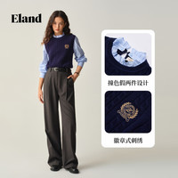 ELAND衣恋毛衣女时尚假两件长袖套头针织衫2025秋季 藏青色(59)Navy L /170