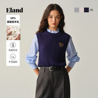 ELAND衣恋毛衣女时尚假两件长袖套头针织衫2025秋季 藏青色(59)Navy M /165