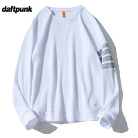 华夫格卫衣男秋冬美式宽松百搭圆领长袖套头打底衫四条杠BF外套潮 华夫格圆领卫衣白色 M