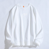 华夫格卫衣男秋冬美式宽松百搭圆领长袖套头打底衫四条杠BF外套潮 7307白色 3XL