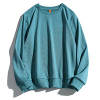 华夫格卫衣男秋冬美式宽松百搭圆领长袖套头打底衫四条杠BF外套潮 薄荷蓝色 M