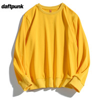 华夫格卫衣男秋冬美式宽松百搭圆领长袖套头打底衫四条杠BF外套潮 蛋黄色 M