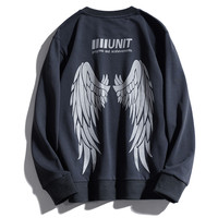 华夫格卫衣男秋冬美式宽松百搭圆领长袖套头打底衫四条杠BF外套潮 6817深灰色 L