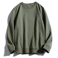 华夫格卫衣男秋冬美式宽松百搭圆领长袖套头打底衫四条杠BF外套潮 WYY069浅绿色 3XL