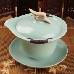 陶立方 功夫茶具 汝窑如凤手抓碗-天青