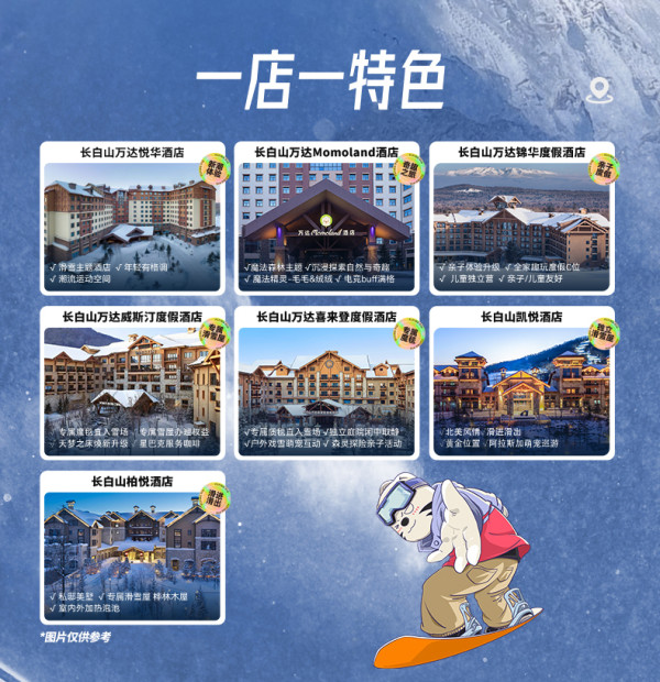 【双11】长白山万达7店3晚连住含早+雪季权益+特色权益品