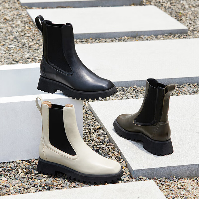 Clarks 其乐 StaysoRise 经典复古英伦风粗跟方头切尔西中筒短靴 黑色 261747084