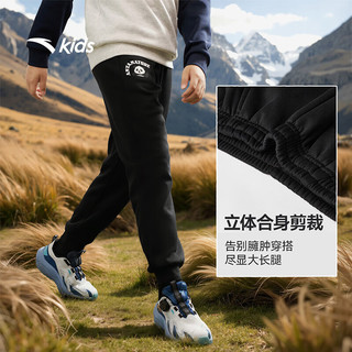安踏儿童裤子男小童装2025秋冬季综训炫干透气舒适简约针织运动长裤 【加绒保暖】基础黑-1 100