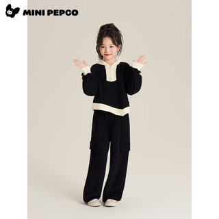 小猪班纳（PEPCO）男女童春秋季套装休闲显瘦减龄拼接拉链复古阔腿裤 女童套装(黑色) 150 *身高140-150cm