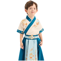 罗蒙汉服男童2025中秋古风古装中国风演出服儿童唐装 花青色 120