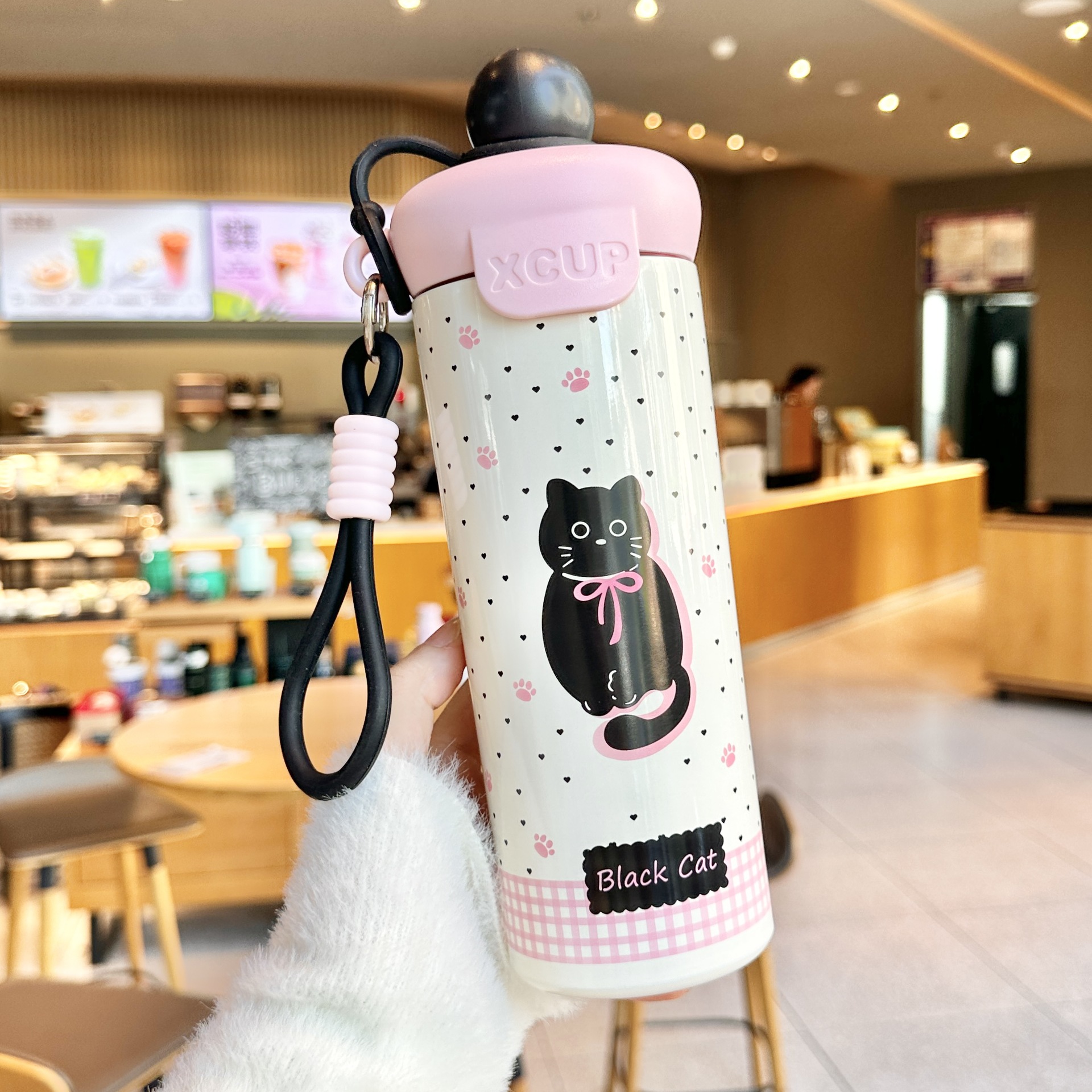 粉黑盖-650ml小猫咪保温杯