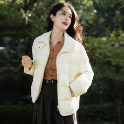 坦博尔 90%鸭绒轻薄羽绒服女秋季时尚百搭短款饼干衬衫领外套