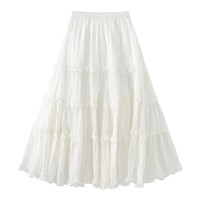 CUBIC 法式高腰纯色木耳花边慵懒蓬蓬蛋糕裙半裙