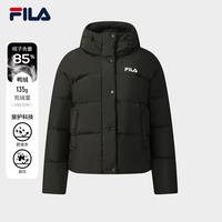 FILA斐乐羽绒服女2025冬美拉德风保暖连帽短款外套休闲面包服 正黑色-BK 180/96A/XXL