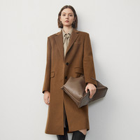 朗姿纯羊毛设计感正肩通勤西装大衣长款复古高级感毛呢外套女冬季 浅咖色 XXL