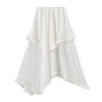 CUBIC 不规则街头感纯色松紧腰过膝蕾丝半裙