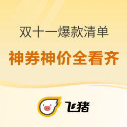 飞猪双十一神券神价来临，爆款清单尖货神券全看齐！