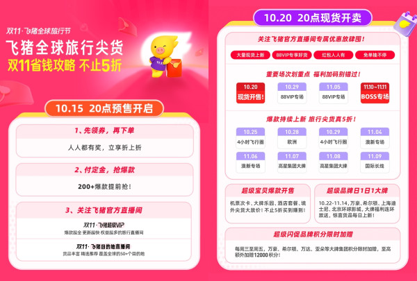 飞猪双十一神券神价来临,爆款清单尖货神券全看齐!