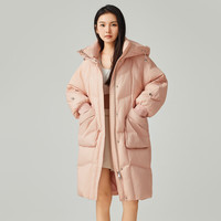 雪中飞秋冬时尚百搭绳结装饰显瘦防风袖口温暖女士长款连帽羽绒服