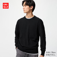 优衣库 男装女装精纺美利奴羊毛圆领针织衫/毛衣毛衫25478535 09 黑色 L /175/100A