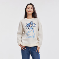 美特斯邦威套头毛衣女款秋冬装穿搭休闲前胸提花毛衫宽松圆领上衣 棉花糖白 155/S