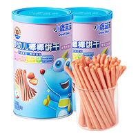 小鹿蓝蓝 婴幼儿棒棒饼干炭烧棒磨牙棒手指饼干一岁宝宝零食婴标无添加盐 草莓苹果味2罐