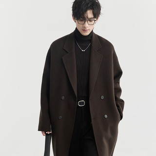 伯爵卓尔 Earl Joel羊毛混纺秋冬季保暖手工双面呢子大衣男中长款加厚外套 M 巧克力软糖