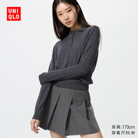优衣库女装精纺美利奴羊毛POLO领针织衫/通勤25秋冬新款478333 07 青灰色