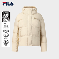FILA斐乐羽绒服女2025冬美拉德风保暖连帽短款外套休闲面包服 麦秆米色-BG 175/92A/XL