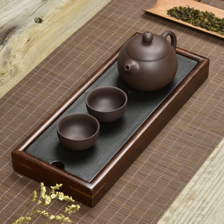 易信陶瓷重竹托盘储水式茶台茶盘干泡台茶具茶桌盘子功夫茶具配件 储水式重竹+陶黄色陶瓷茶盘