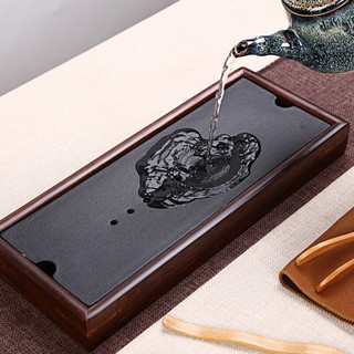 易信陶瓷重竹托盘储水式茶台茶盘干泡台茶具茶桌盘子功夫茶具配件 储水式重竹+陶黄色陶瓷茶盘