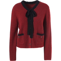 百图betu冬季女士蝴蝶结针织衫小香风毛衣女2412T11 红色 M