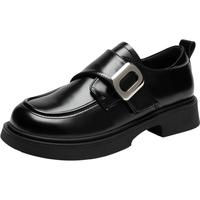 ZHR乐福鞋女复古轻便厚底单鞋女时尚金属扣舒适女鞋 JF19F 黑色 39 黑色(四季百搭)