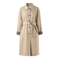 秋水伊人经典翻领外套2025年秋季女气质优雅格纹袖口拼接风衣 卡其 M