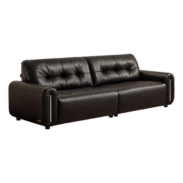 大件超省：芝华仕 3182大黑牛中古风真皮沙发 魅影黑 纳帕纹半青皮 2.52m