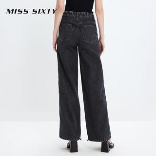 MISS SIXTY牛仔裤女拼接直筒宽松百搭休闲个性设计感 黑灰 XL