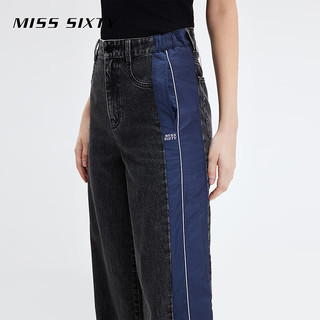 MISS SIXTY牛仔裤女拼接直筒宽松百搭休闲个性设计感 黑灰 XL