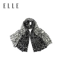 ELLE【礼盒装】100%纯羊毛女士丝巾围巾披肩印花四季 黑色
