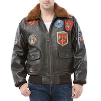 Luxury Lane男士山羊皮夹克加肥加大壮志凌云电影阿汤哥同款G1飞行服夹克外套 贴标款-深棕色 L