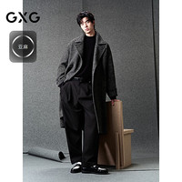 GXG男装定织亚麻羊毛混纺双排扣经典柴斯特长款 深花灰 185/XXL 2XL