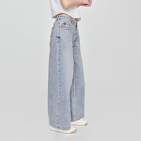 PLUS会员：Lee 25宽松天丝五袋款浅蓝色女阔腿牛仔裤