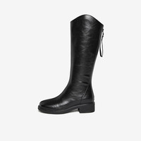百思图24冬街头骑士靴粗跟女长靴M5102DG4 黑色 37