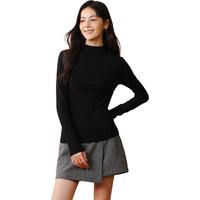 森马（Semir）长袖T恤女半高领吸湿发热抗菌2024冬紧身抓绒打底衫109724101001 黑色90001 L